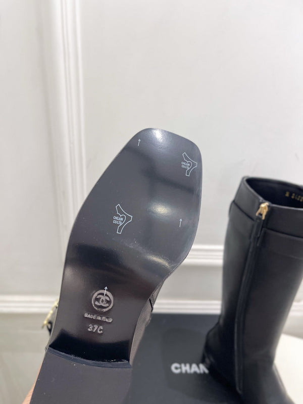 CC Double C Knee-High Boots 3.5CM Black Leather 946891