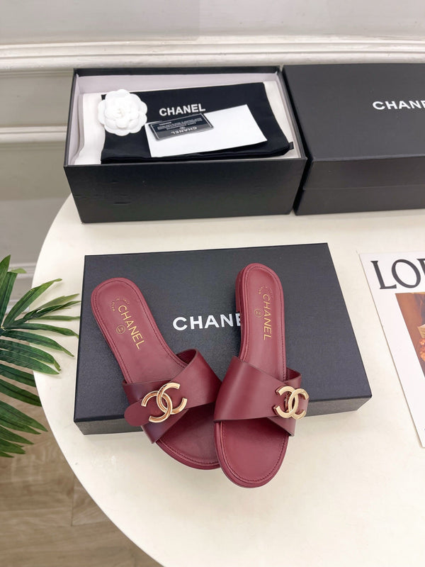 CC 26ss Pre-Collection Double C Slide Sandals Burgundy Leather 946871