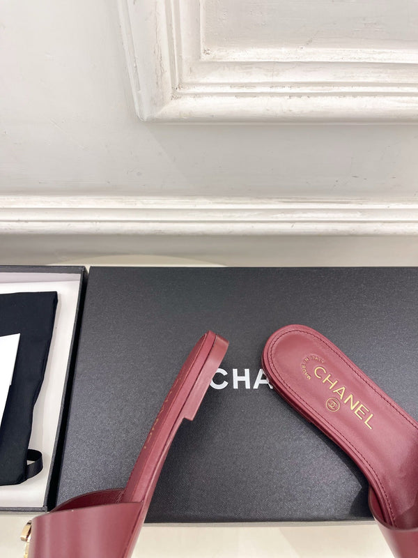 CC 26ss Pre-Collection Double C Slide Sandals Burgundy Leather 946871