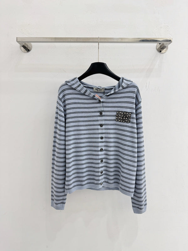 Miu Striped Hooded Cardigan Wool 801959