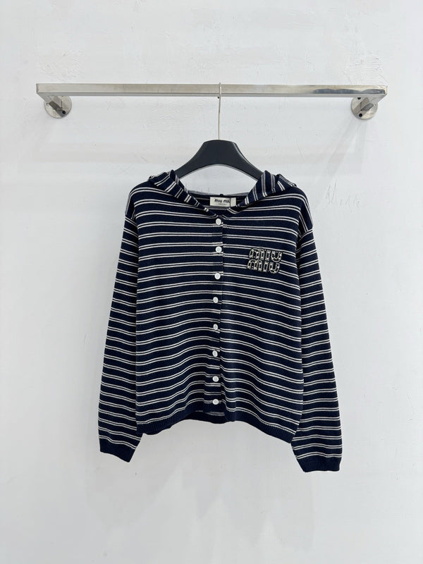 Miu Striped Hooded Cardigan Wool 801959
