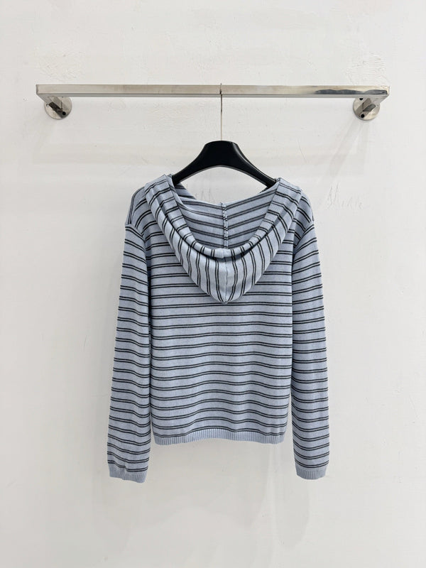 Miu Striped Hooded Cardigan Wool 801959