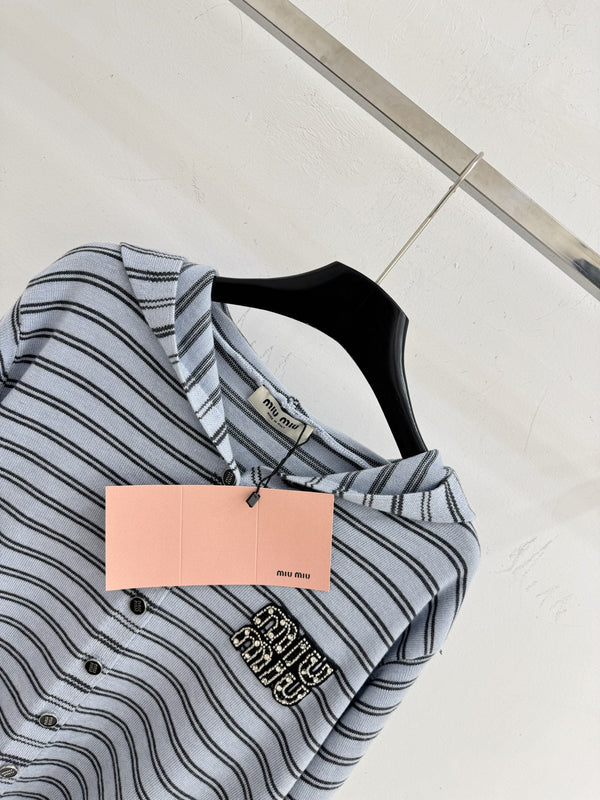 Miu Striped Hooded Cardigan Wool 801959