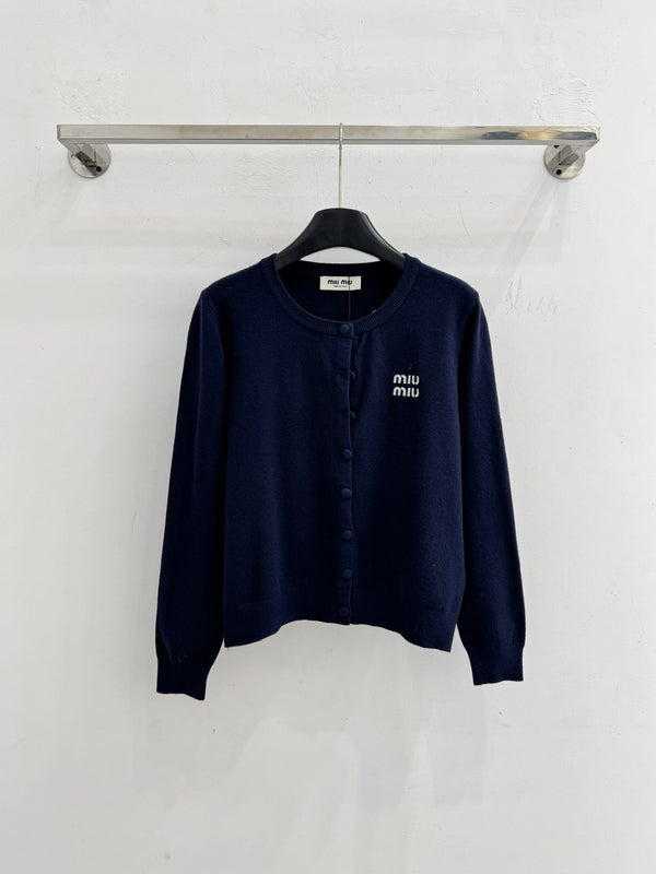 Miu Embroidered Logo Cardigan Wool 801947