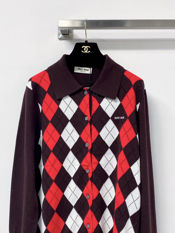 Miu Argyle Polo Sweater Wool 799765