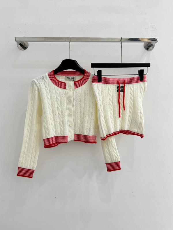 Miu Cable-Knit Cropped Cardigan & Sleeveless Top Set Wool 794407