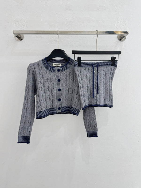 Miu Cable-Knit Cropped Cardigan & Sleeveless Top Set Wool 794407
