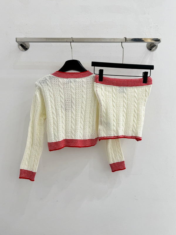 Miu Cable-Knit Cropped Cardigan & Sleeveless Top Set Wool 794407