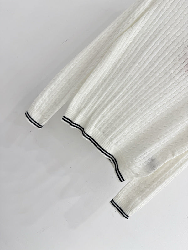 Miu Contrast Stripe Cable-Knit Sweater Wool 794394