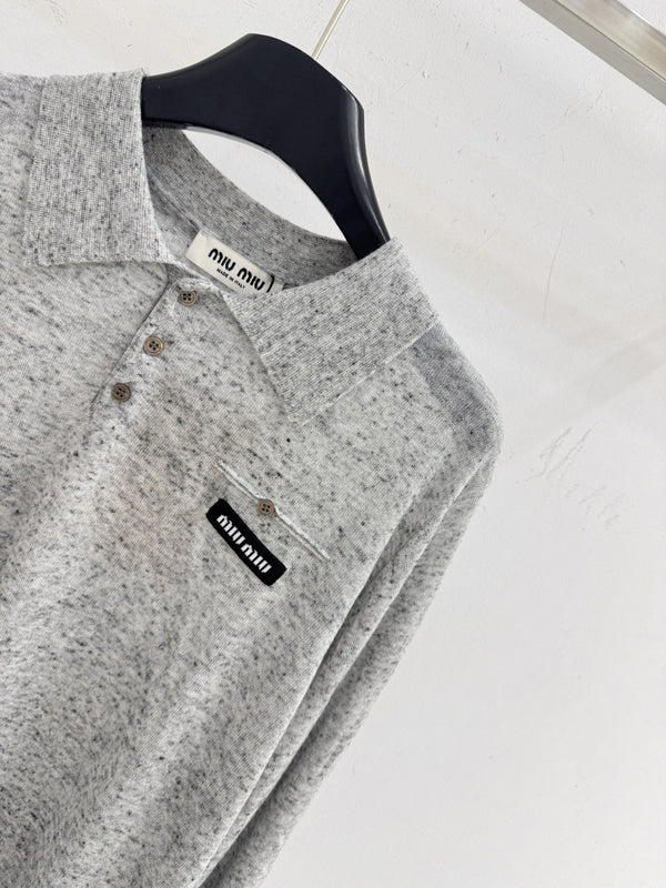 Miu Logo Patch Knit Polo Sweater Wool 794377