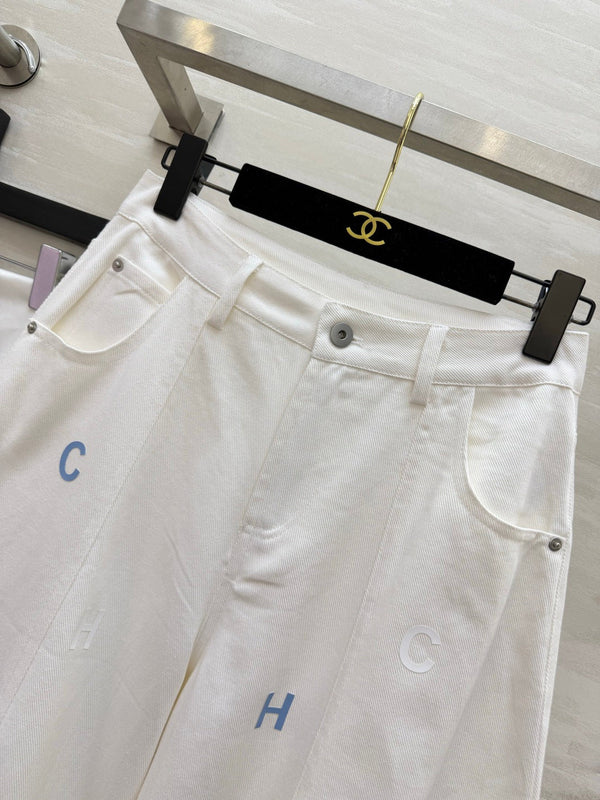 CC Embroidered Letter Wide-Leg Jeans Denim 415961