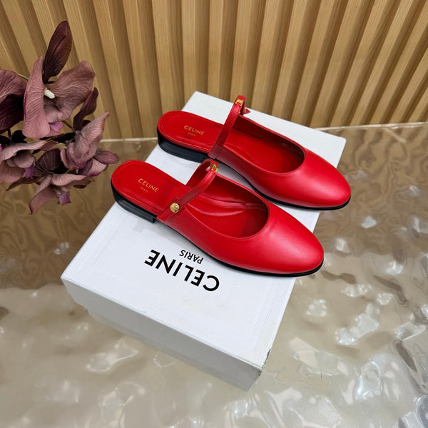 CE Macaron Triomphe Button Mules Ultra Red Leather 949379