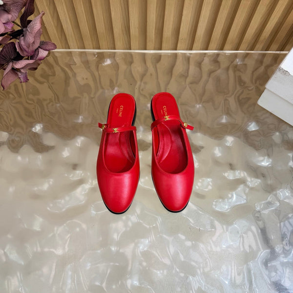 CE Macaron Triomphe Button Mules Ultra Red Leather 949379