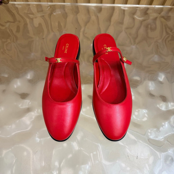 CE Macaron Triomphe Button Mules Ultra Red Leather 949379