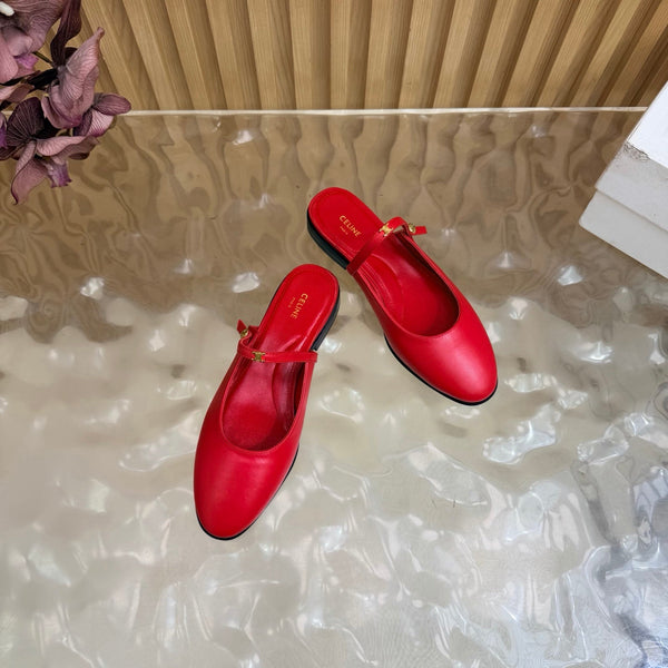 CE Macaron Triomphe Button Mules Ultra Red Leather 949379