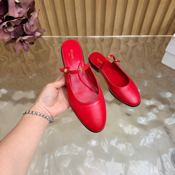 CE Macaron Triomphe Button Mules Ultra Red Leather 949379