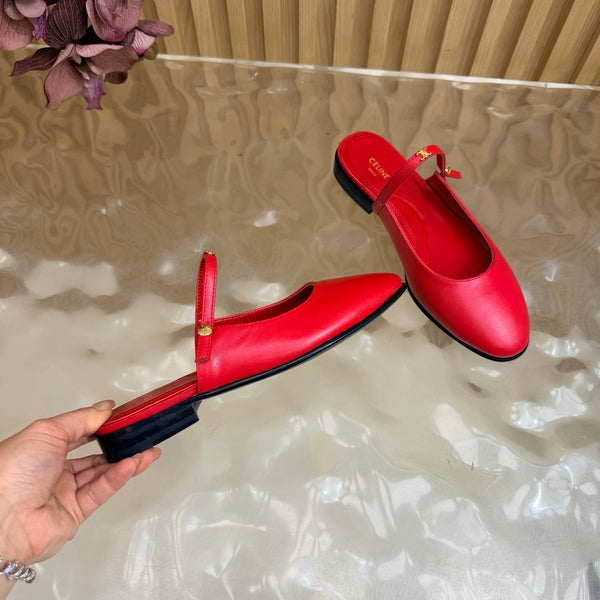 CE Macaron Triomphe Button Mules Ultra Red Leather 949379