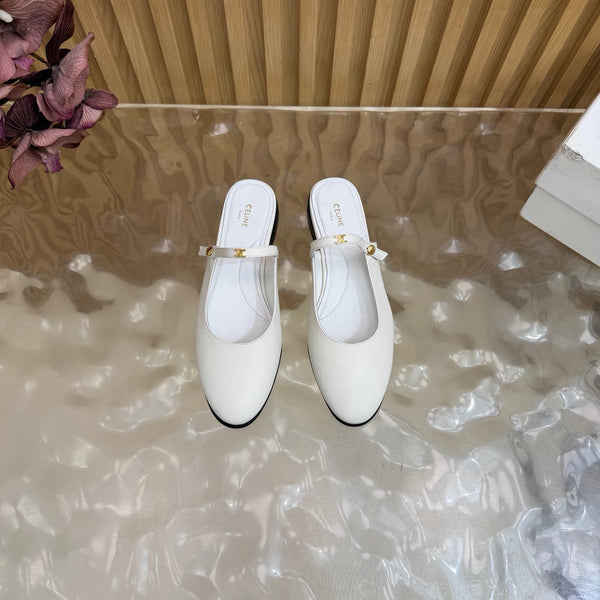 CE Macaron Triomphe Button Mules Ultra White Leather 949377