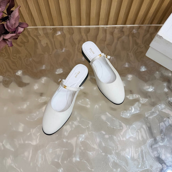 CE Macaron Triomphe Button Mules Ultra White Leather 949377