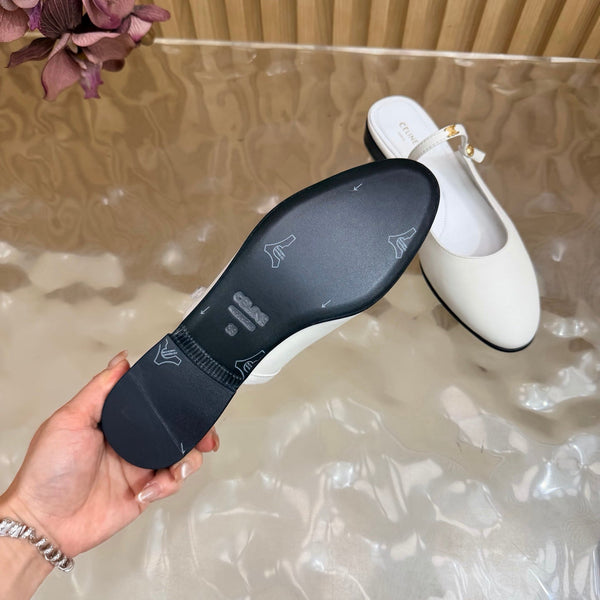 CE Macaron Triomphe Button Mules Ultra White Leather 949377