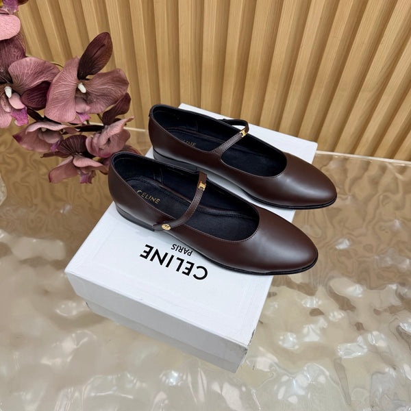 CE Celine Macaron Triomphe Button Mary Jane Ultra Chocolate Leather 949376