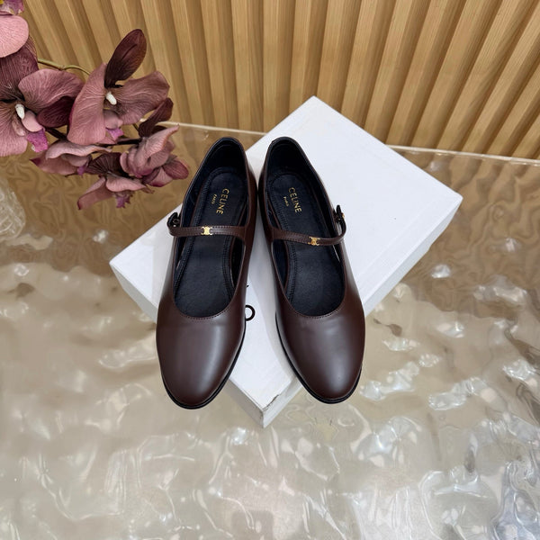 CE Celine Macaron Triomphe Button Mary Jane Ultra Chocolate Leather 949376
