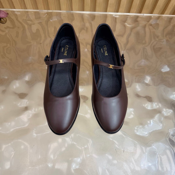 CE Celine Macaron Triomphe Button Mary Jane Ultra Chocolate Leather 949376