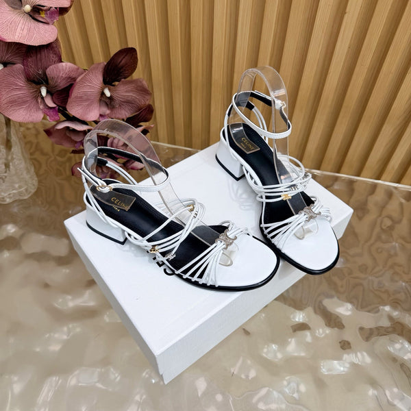 CE Clémence Triomphe Heeled Sandals White Leather 949367