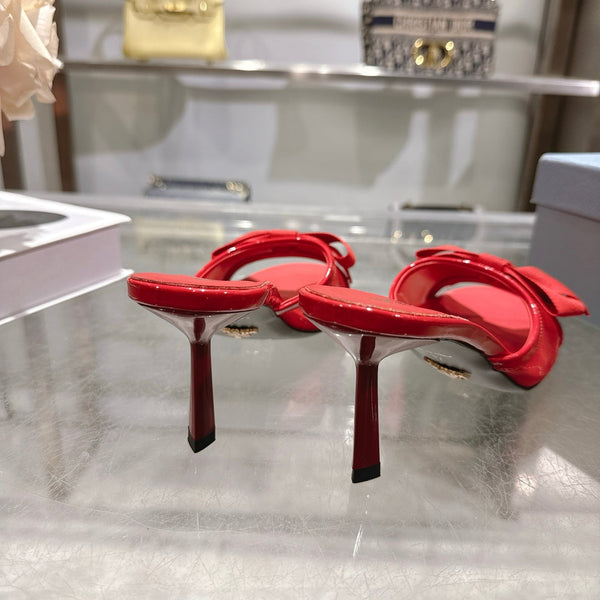 Prad Bow-Detail Kitten Heel Mules 7.5CM Red Leather 951939