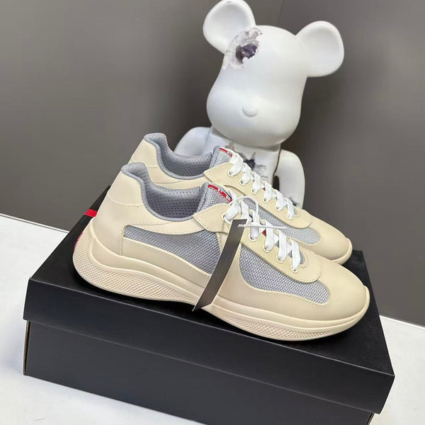 Prad America's Cup Logo Tag Sneakers Cream Soft Rubber & Bike Fabric 951922
