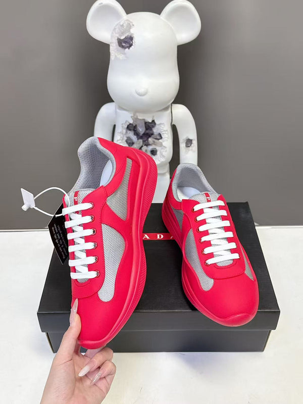 Prad America's Cup Logo Tag Sneakers Red Soft Rubber & Bike Fabric 951916