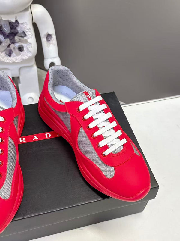 Prad America's Cup Logo Tag Sneakers Red Soft Rubber & Bike Fabric 951916