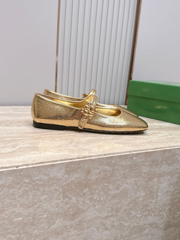 BV Charlotte Mary Jane Flat Gold Cowhide Leather 954582