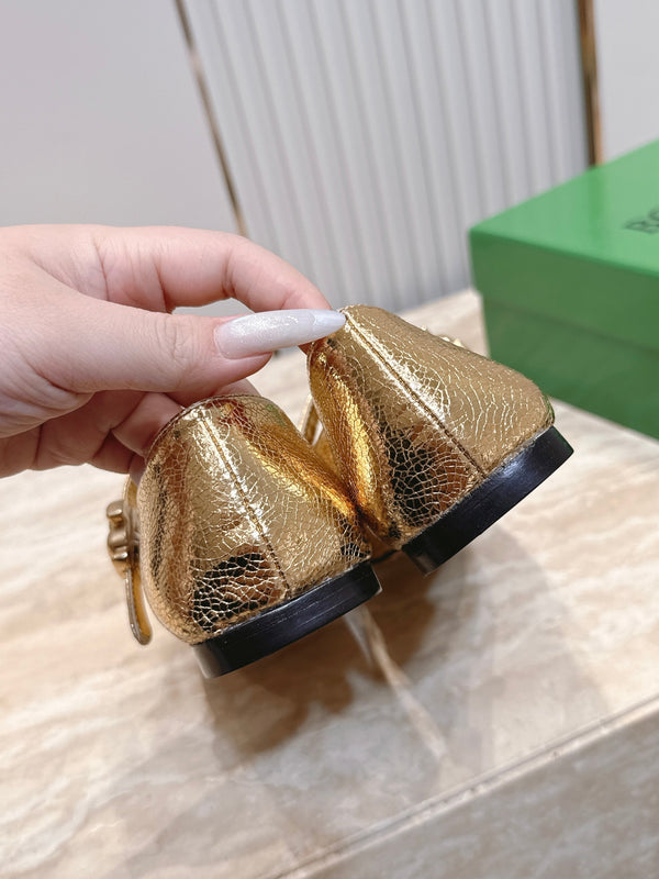 BV Charlotte Mary Jane Flat Gold Cowhide Leather 954582