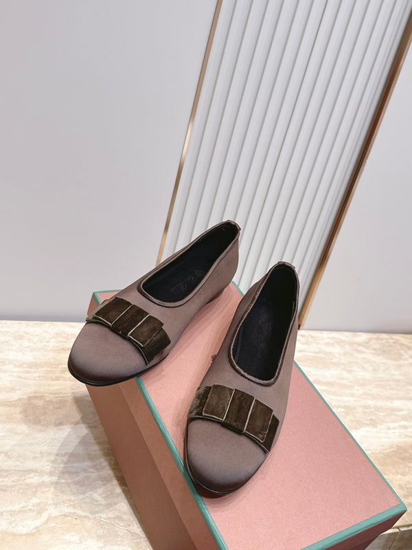 LP Bow Ballet Flats Chocolate Brown Satin 954497