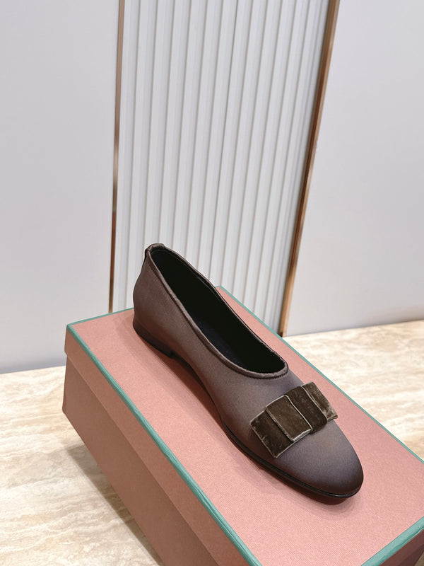 LP Bow Ballet Flats Chocolate Brown Satin 954497