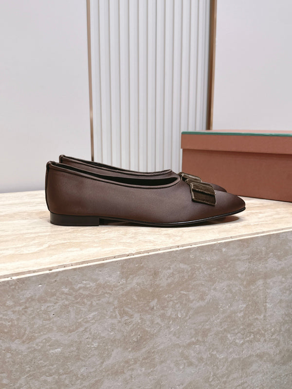 LP Bow Ballet Flats Chocolate Brown Satin 954497