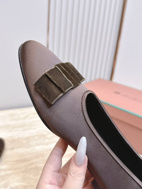 LP Bow Ballet Flats Chocolate Brown Satin 954497