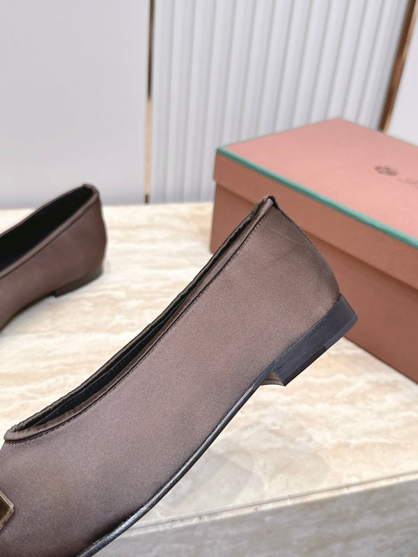 LP Bow Ballet Flats Chocolate Brown Satin 954497