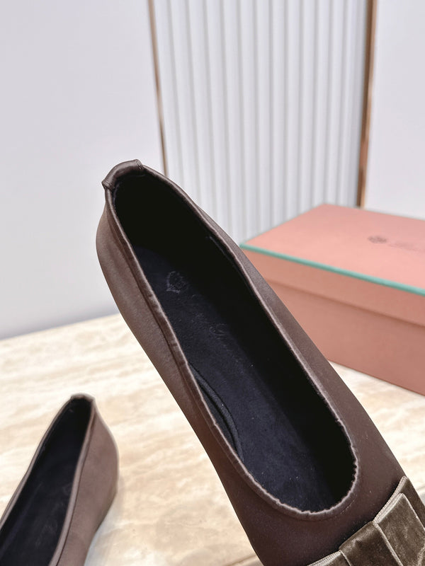 LP Bow Ballet Flats Chocolate Brown Satin 954497