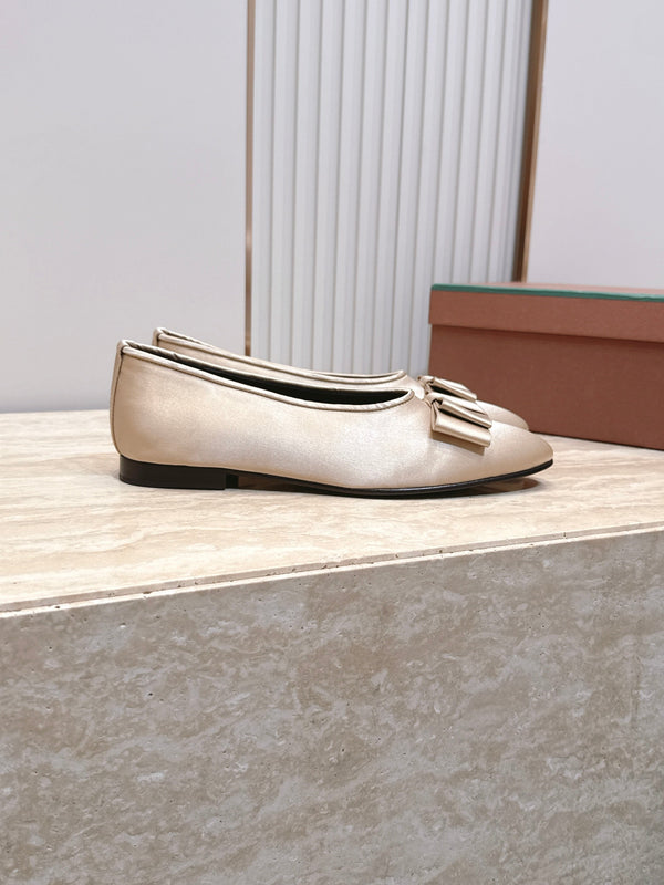 LP Bow Ballet Flats Beige Satin 954496
