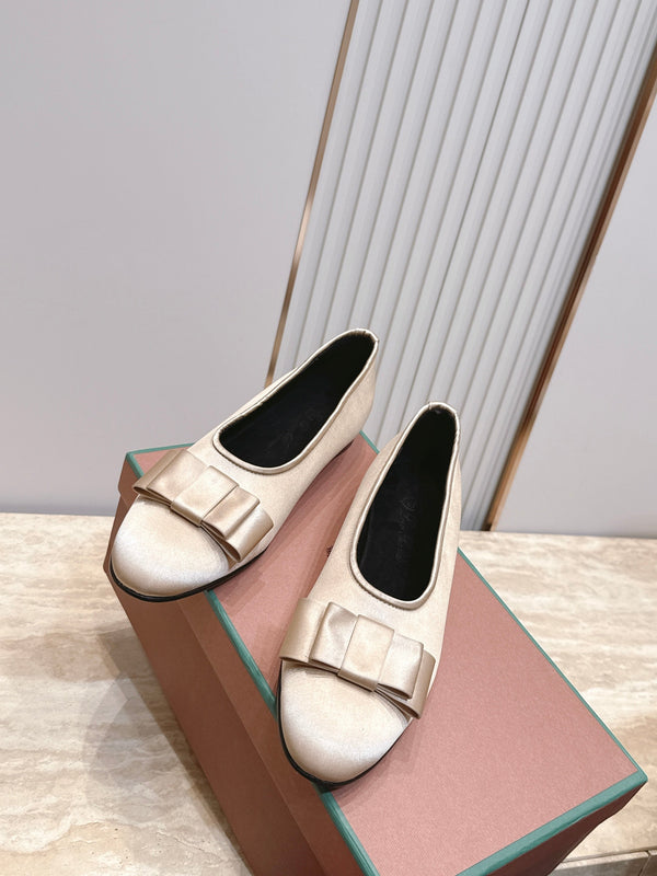 LP Bow Ballet Flats Beige Satin 954496