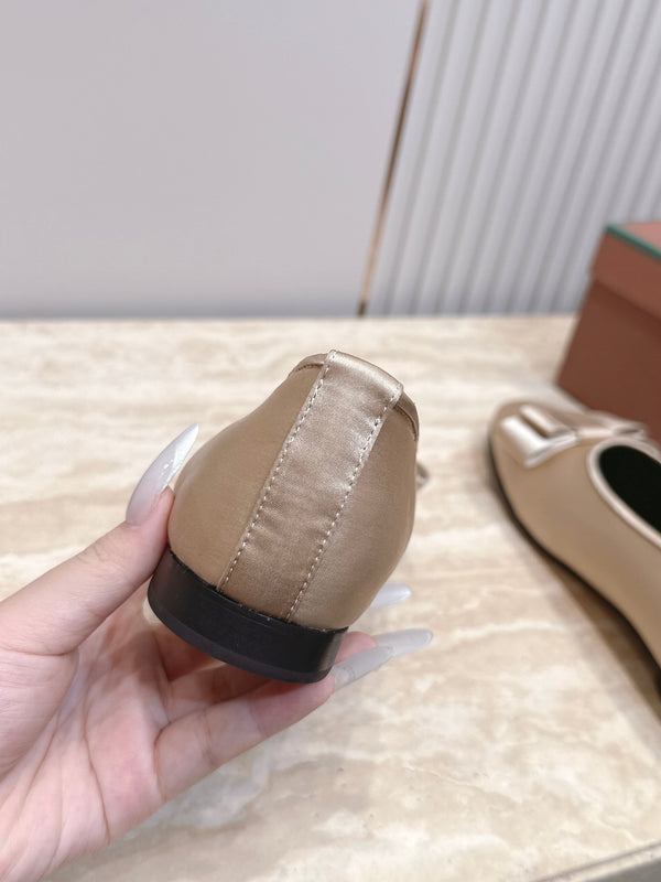 LP Bow Ballet Flats Beige Satin 954496