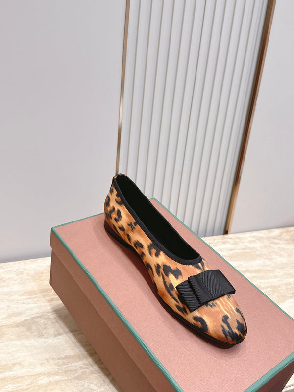 LP Bow Ballet Flats Leopard Print Satin 954495