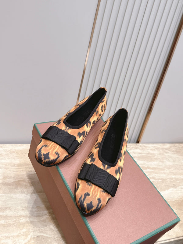 LP Bow Ballet Flats Leopard Print Satin 954495