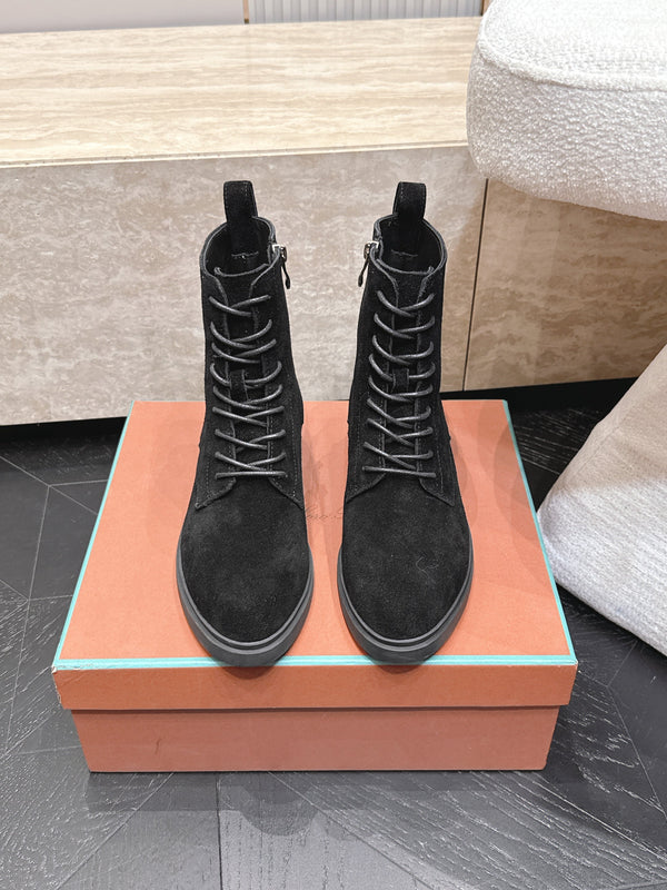 LP Ankle Boots Functional Laces Side Zipper Black Suede 954488