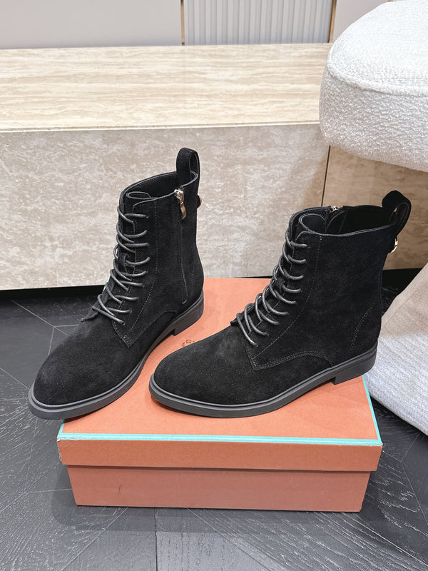 LP Ankle Boots Functional Laces Side Zipper Black Suede 954488