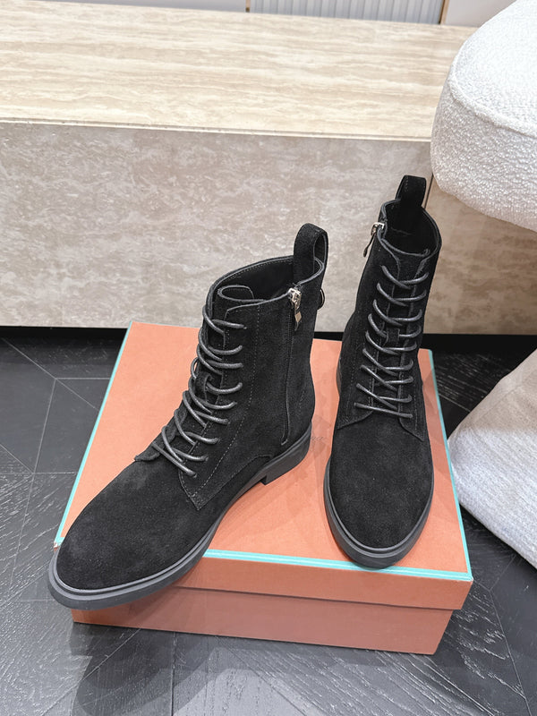 LP Ankle Boots Functional Laces Side Zipper Black Suede 954488