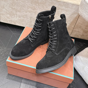 LP Ankle Boots Functional Laces Side Zipper Black Suede 954488