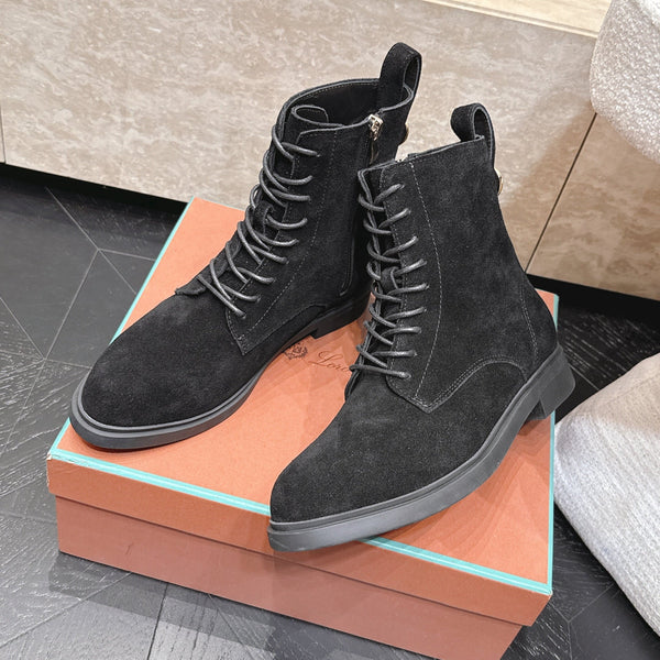LP Ankle Boots Functional Laces Side Zipper Black Suede 954488